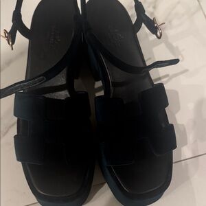 Hermes bottle green velvet Espadrille Sandals